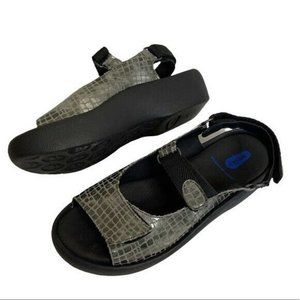 Wolky Jewel Silver Gray Croc Stamped Hook Loop Comfort Sandals size 8